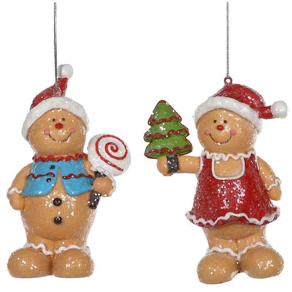 Gingerbread Boy and Girl Christmas Holiday Ornaments Set of 2 - Picture 1 of 4